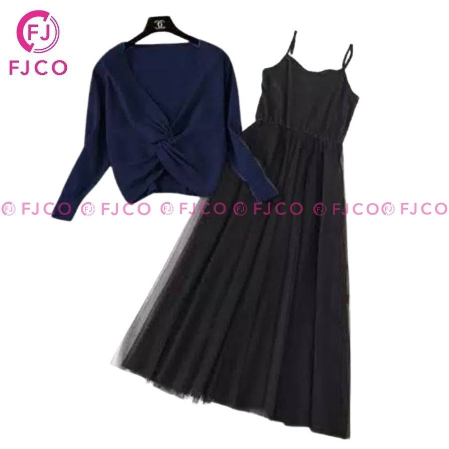 FJCO - Baju Setelan Wanita Terbaru Kekinian Model Korea Bahan Babyterry Tebal Setelan Yuan Cross-Navy