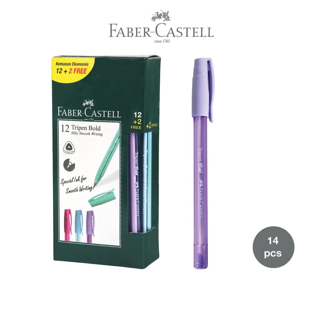 

Faber-Castell Ballpen Tripen Bold Black Ink Box 12 Free 2 pcs