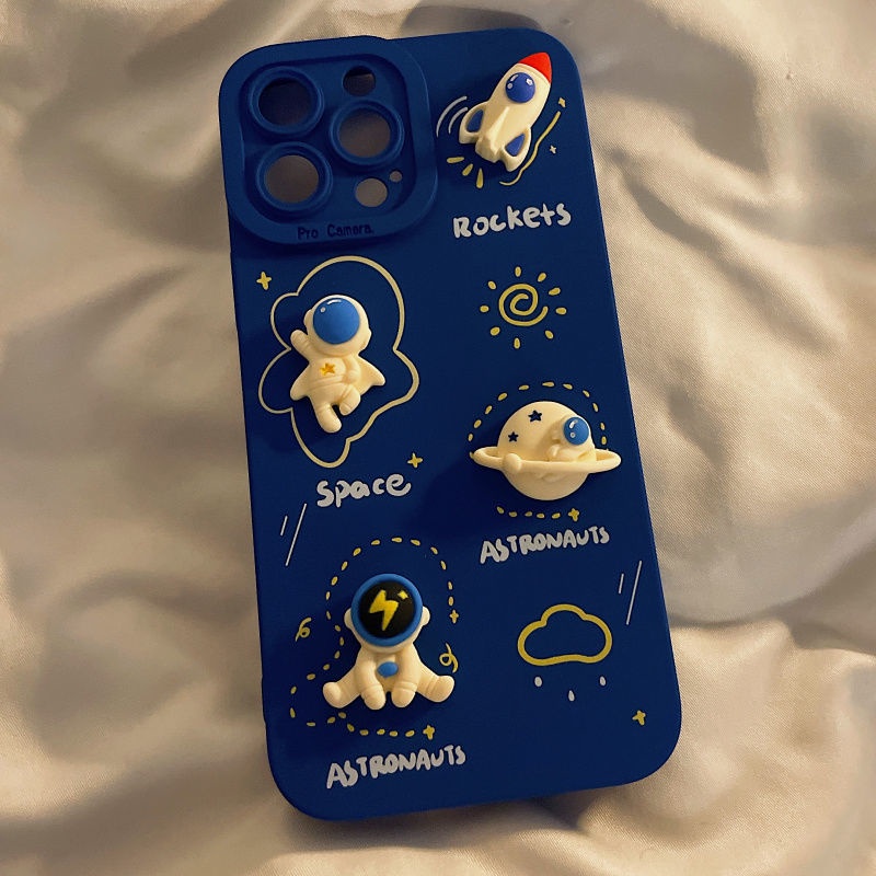 Biru 3D Astronot Pola Ponsel Case untuk iPhone 7 8 Plus 12 13 11 Pro Max X Xs Max Xr Silikon Lembut Pelindung Case Ldyy