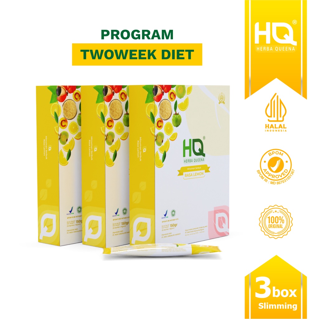 HQ Herba Queena Slimming Minuman Serbuk Rasa Lemon 100% Herbal (Program Two Week Diet) 3 Box
