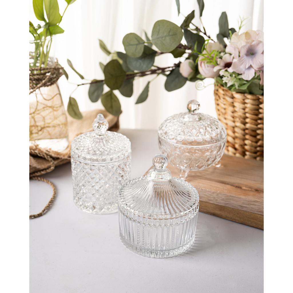 SMALL Crystal Jar Candle Jar Candy Jar / Wadah Toples Kaca Kristal Lilin Permen Hampers Souvenir