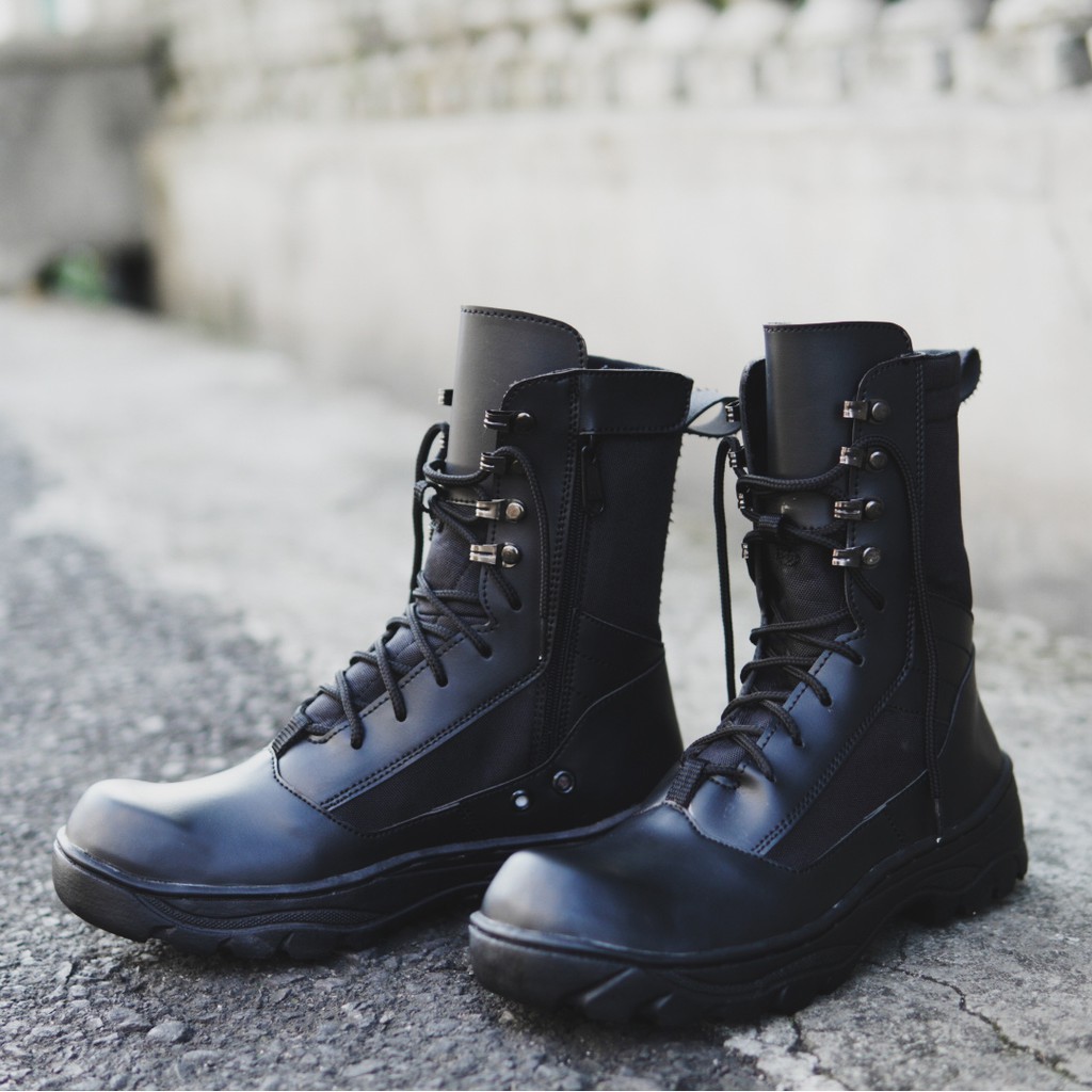 SM88 - Sepatu Boots Safety Pria BLACK FORCE Hawk Hitam Tinggi 8Inci PDL Boots Cowok Security Keren
