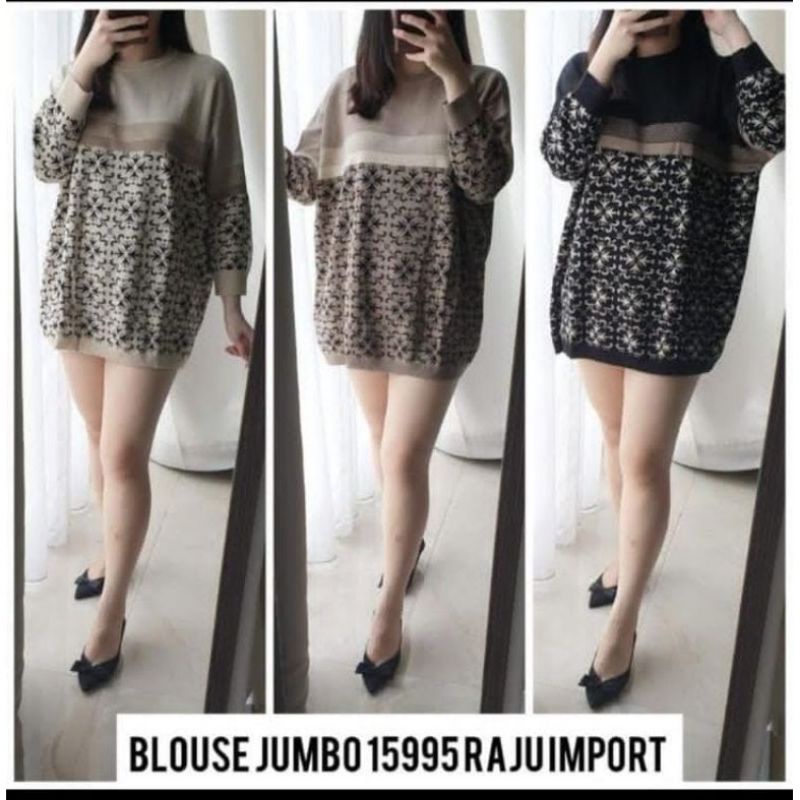 15995 Atasan rajut wanita motif batik bunga jumbo big size/blus rajut batik jumbo oversize