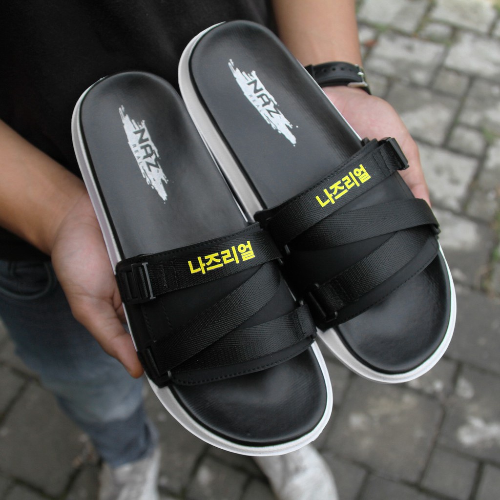 CLAUDE BLACK |ManNeedMe x NAZ| Sandal Slop Pria - Sendal Slip On / Slide Pria Ringan ORIGINAL