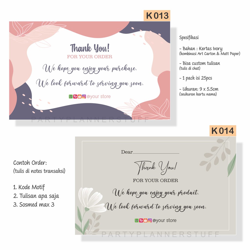 Kartu Ucapan Online Shop Thank You Card Custom Kartu Ucapan Greeting Card Cantik Cetak Kartu Shopee Indonesia