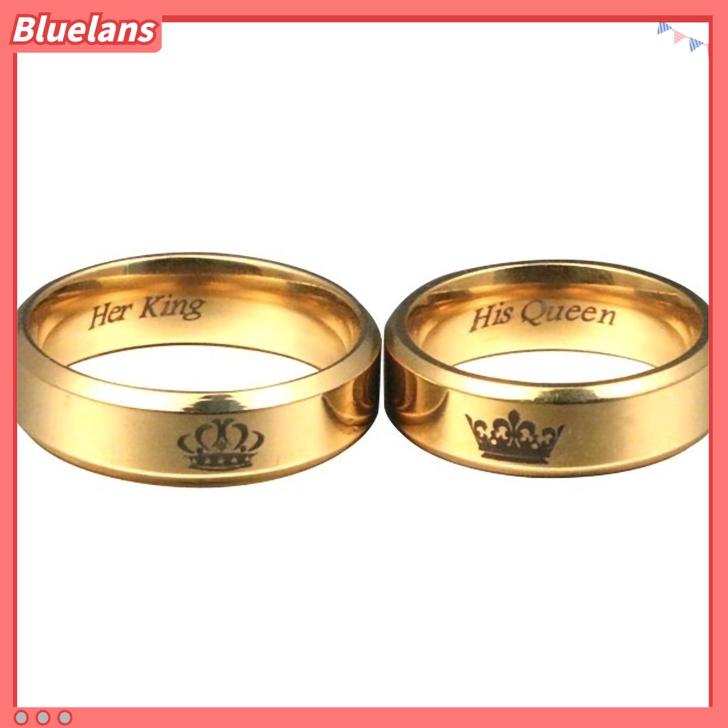 Bluelans Couple Ring His Queen Her King Crown Titanium Steel Letter Engraved Lover Ring Jewelry