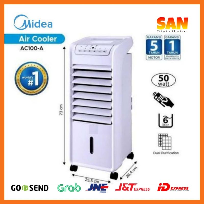 Midea air cooler portable AC-100A 6liter PUTIH | AC100 A ORI Garansi 5 tahun lowwat