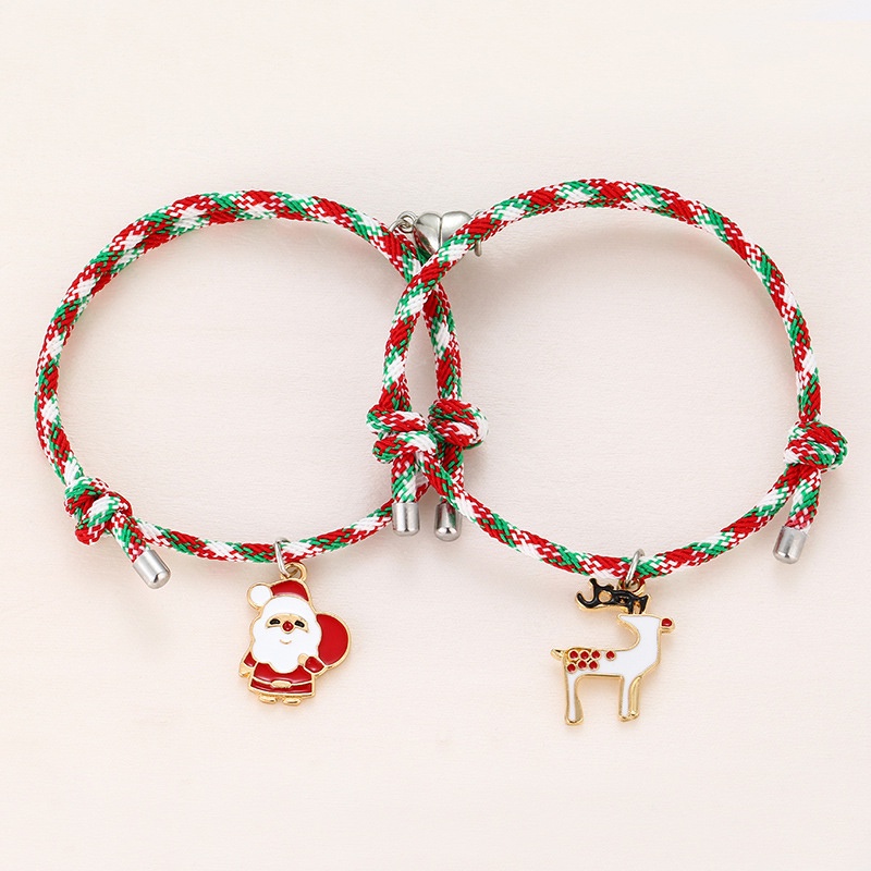 2 Pcs Beberapa Magnet Gelang Menarik Santa Claus Kreatif Adjustable Pesona Gelang Cinta Hadiah Natal