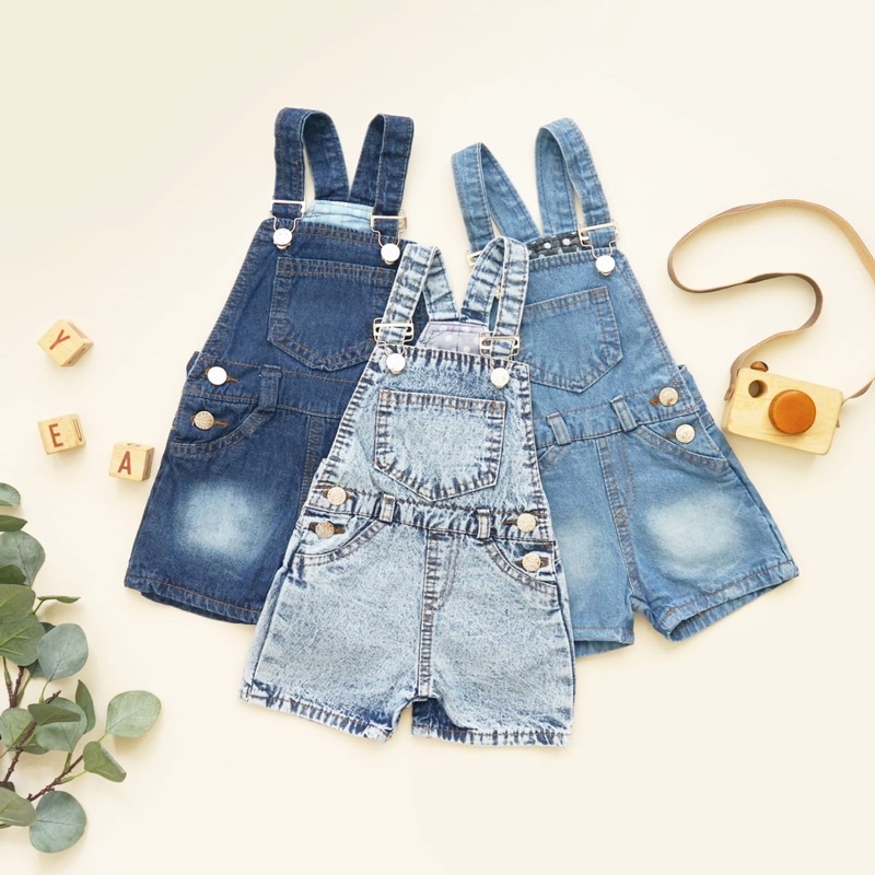 NICKY OVERALL SHORT Baju Kodok Jeans Denim Jumpsuit Celana Pendek Anak Unisex