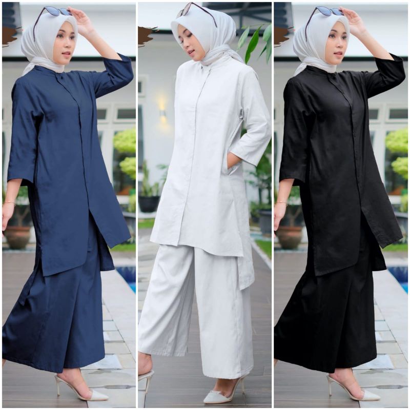 SETELAN TUNIK LINEN + CELANA KULOT POLOS ZETA SET BY SHOFIYA