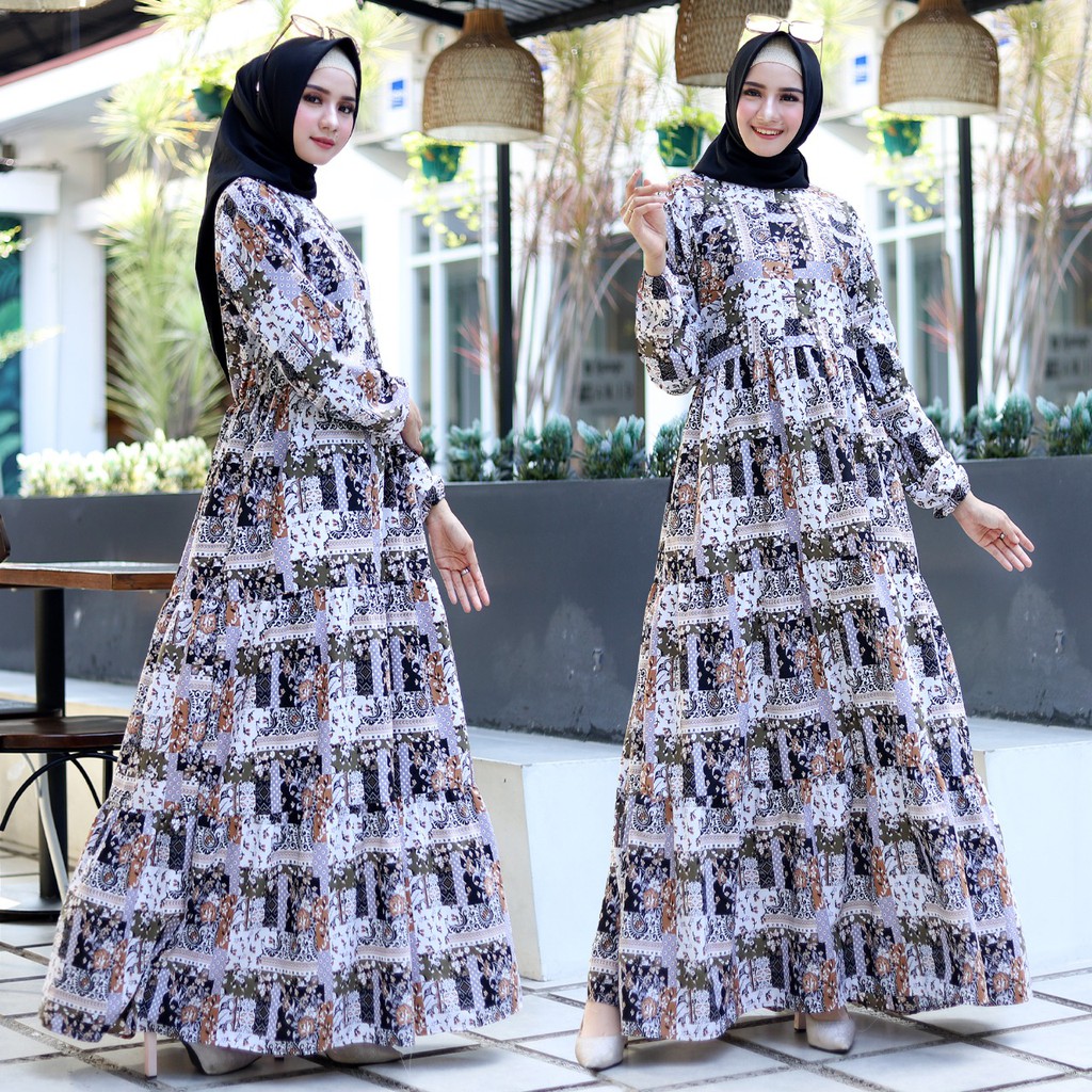 HOPYLOVY - Maxi Dress Casual Muslim Olivia Motif