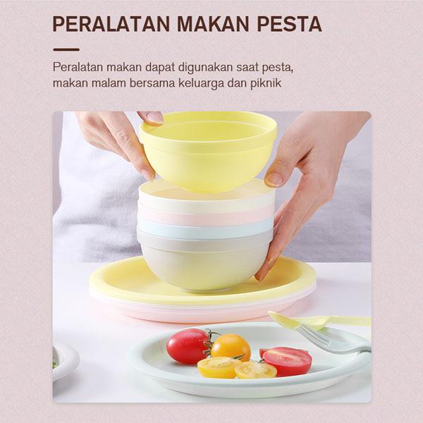 (ORI)- Samono Mangkok Set Isi 6 Pcs Plastik Microwaveable Alat Makan Set Soup Plate Wheatstraw Bowl Tahan Panas