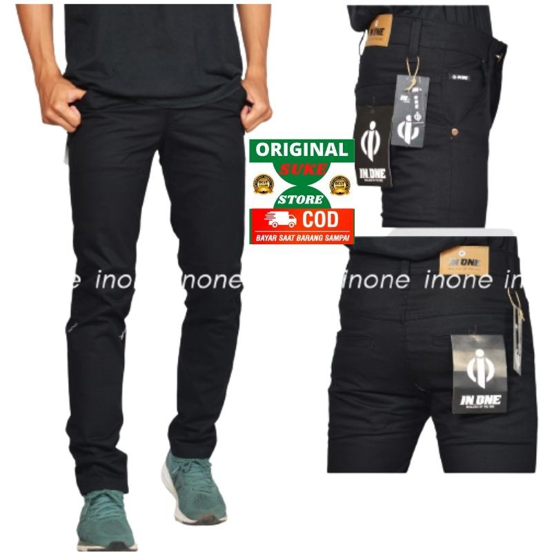 In One Chino Pants Black | Celana Chino Kerja Pria Slim Fit | Celana Chino Murah | Celana Chino Ori