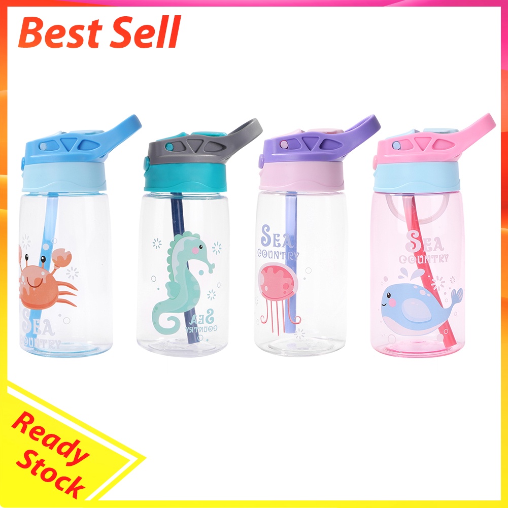 480ml Children Portable Cartoon Kettle w/ Leak-Proof Straw Sports Sippy Cup