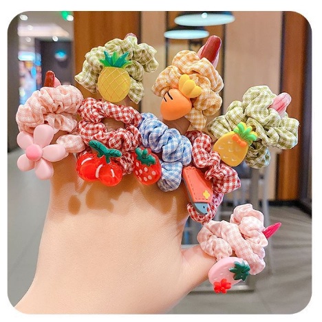 1 SET 10PCS IKAT RAMBUT MOTIF ANAK PEREMPUAN SCRUNCHIE AKSESORIS RAMBUT FASHION KOREA IMPORT AK92