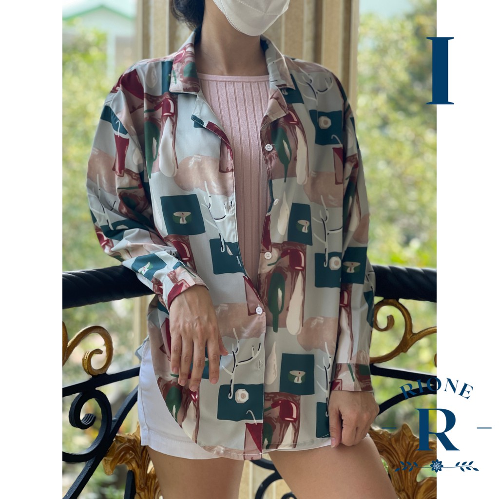 Kemeja Wanita Casual Premium Silk Lengan Panjang Motif Print Korea KM02-4
