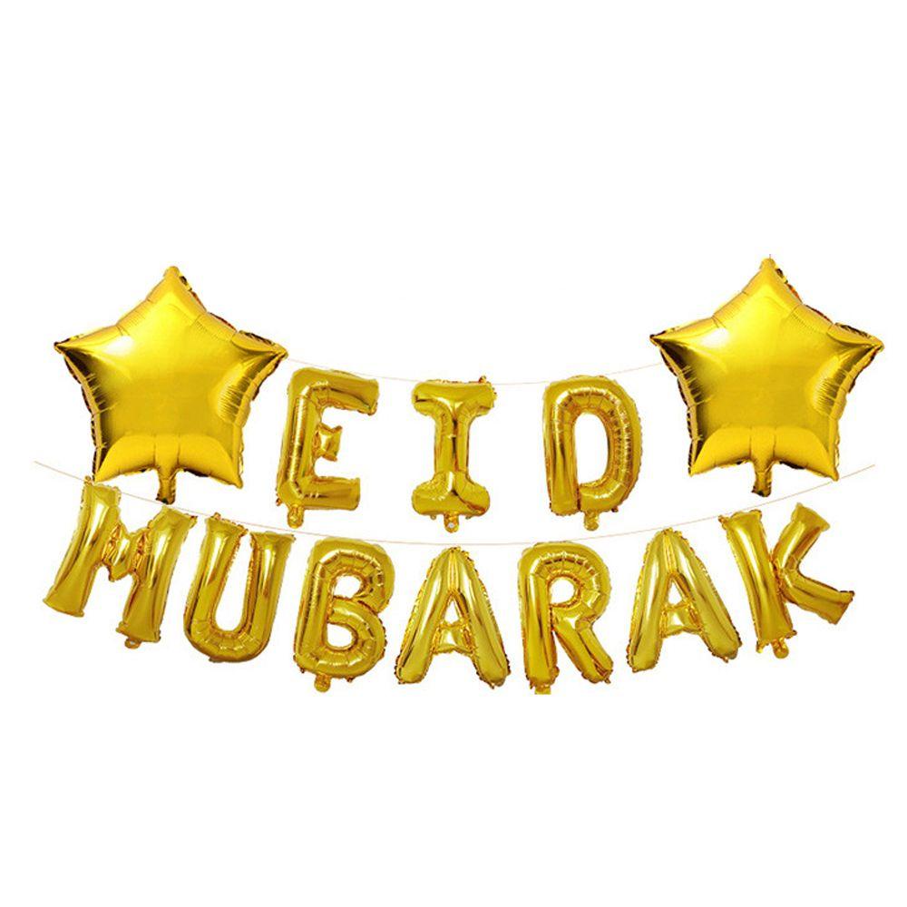 Suyo 37 / 38pcs / Set Balon Foil Motif Eid Mubarak + Bulan + Bintang Untuk Dekorasi Pesta / Festival