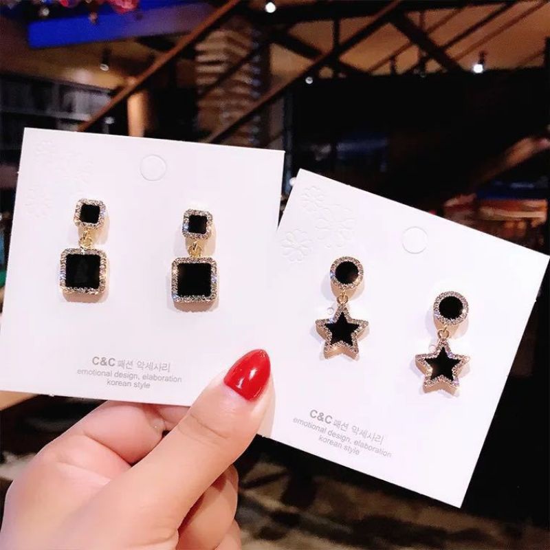 FerenHongXia Anting Hitam Gothic Fashion Black Supernova Elegant model korea