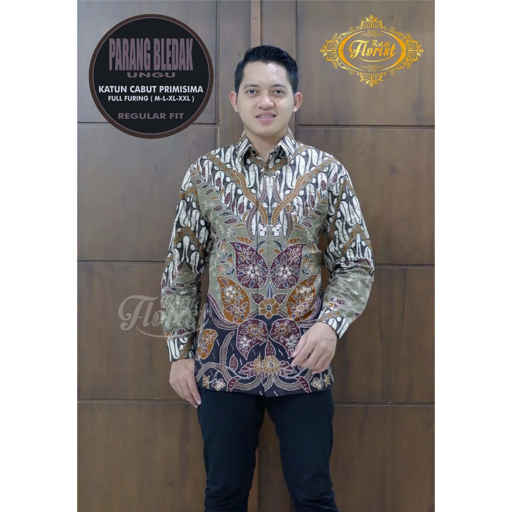 Kemeja Batik Parang Bledak Ungu Lengan Panjang | Hem Batik