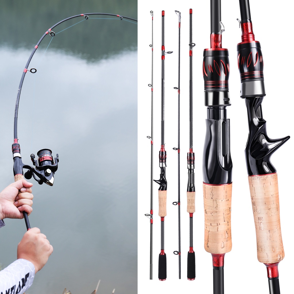 Serat Karbon Spinning Casting Spinning Rod M Power Light 2 Bagian 1.65 m Eva Menangani Baitcasting Fishing Rod 6-12LB untuk Air Asin Sungai Air Tawar Danau Memancing Ikan Mas