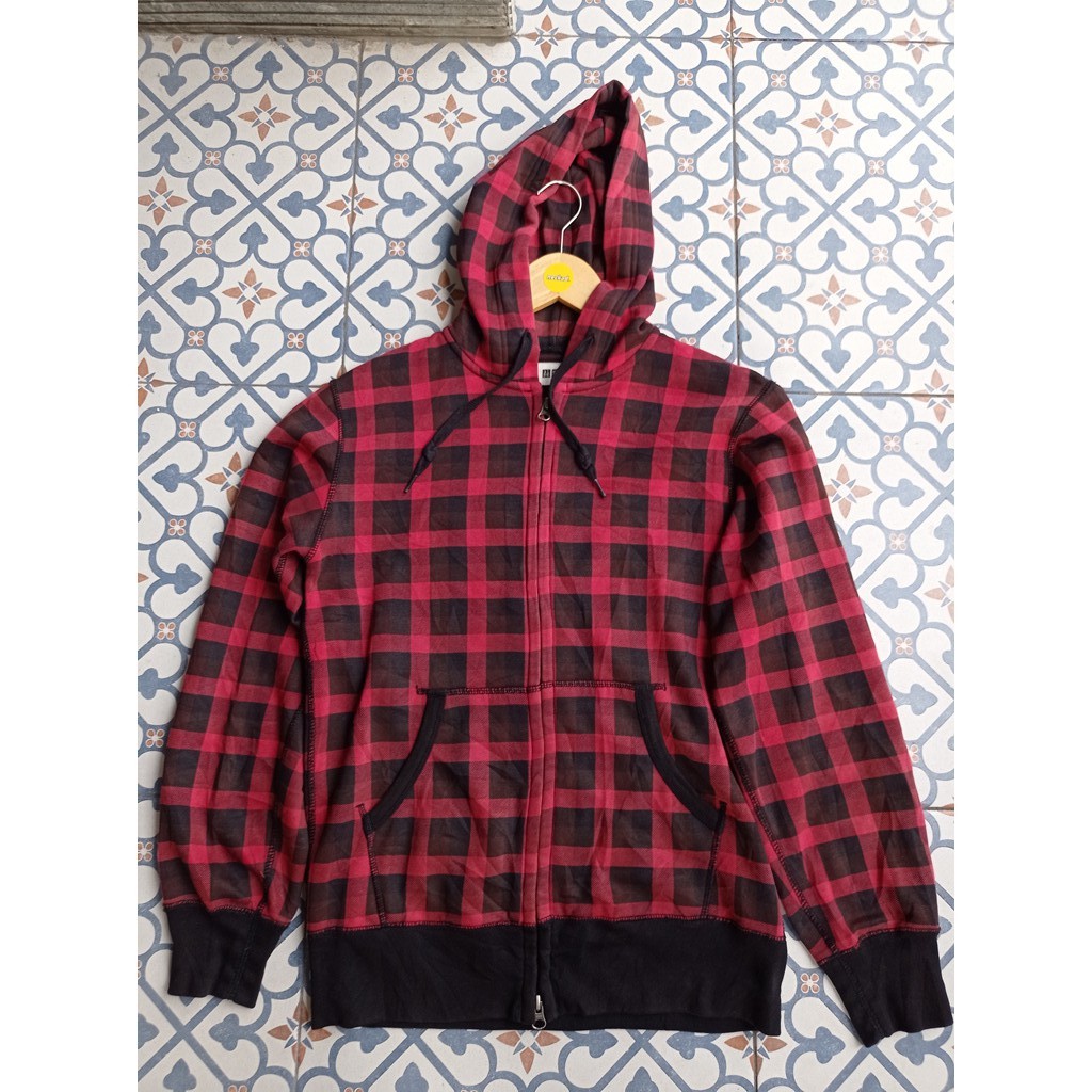 Hoodie Zipper Uniqlo Tartan (Preloved)