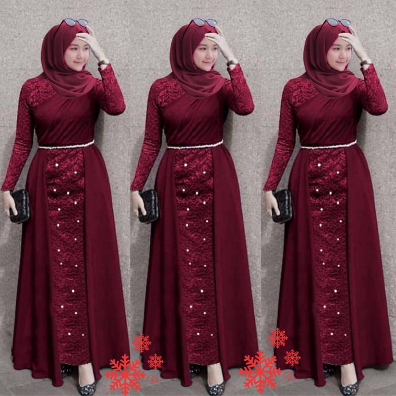 BAJU GAMIS MAXY MAXI JERSEY DRESS BRUKAT BROKAT LENGAN TANGAN PANJANG IMPORT PREMIUM UNTUK PESTA NIK