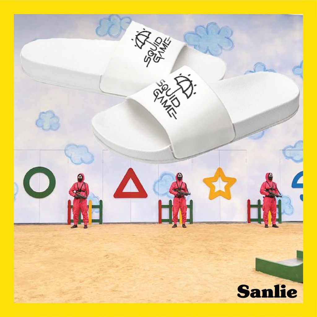 SANLIE SANDAL SLOP SQUID GAME / SANDAL SLIDE SLOP / SANDAL SLIP ON SQUID GAME EMPUK PRIA WANITA 555-1