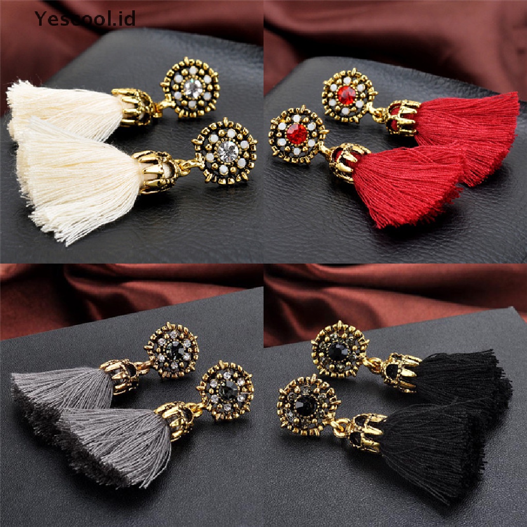 【Yescool】 Women Retro Style Rhinestones Tassel Dangle Stud Crystal Earrings Jewelry Gift .