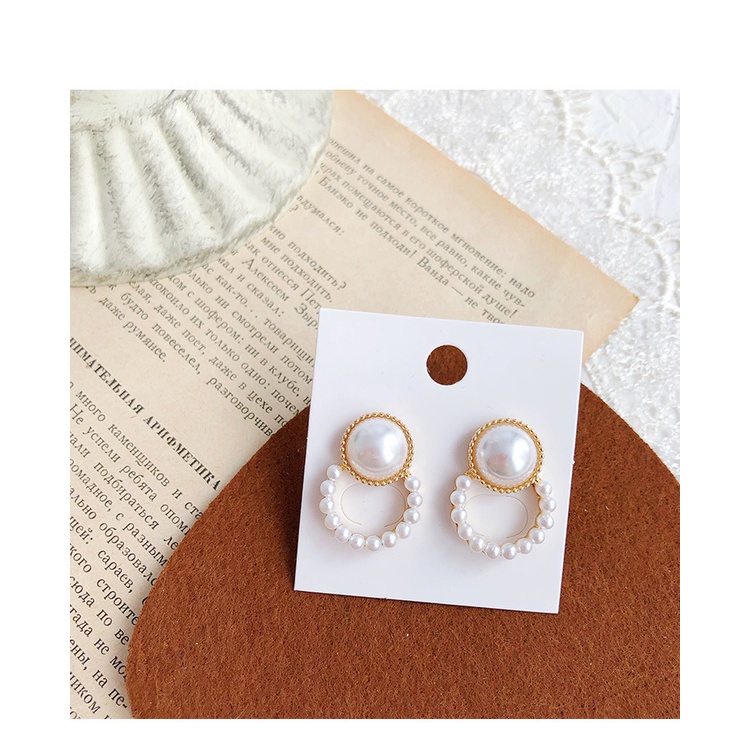 Anting Tusuk Gold Geometric Circle Pearl Earrings Sterling (Takota 035)