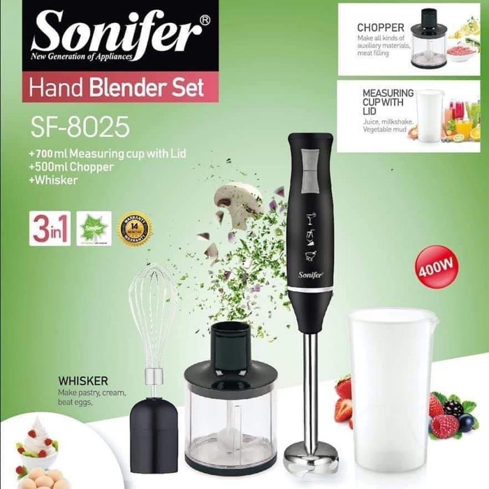 Sonifer Hand Blender Set 700ml Measuring Cup Chopper Whisker SF-8025