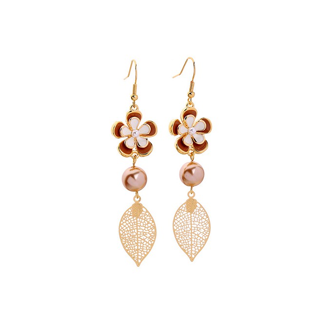 LRC Anting Gantung Fashion Dragonfly Oil Flower Leaf Earrings F57922