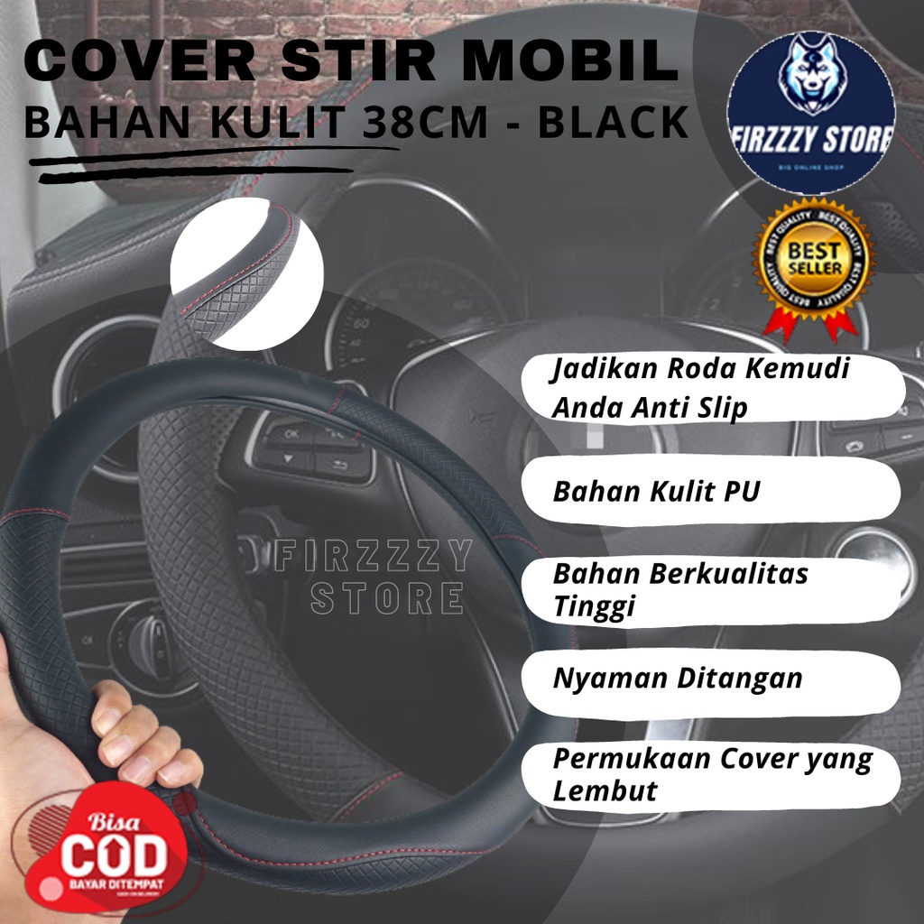 Cover Stir Mobil Bahan Kulit 38CM - Black