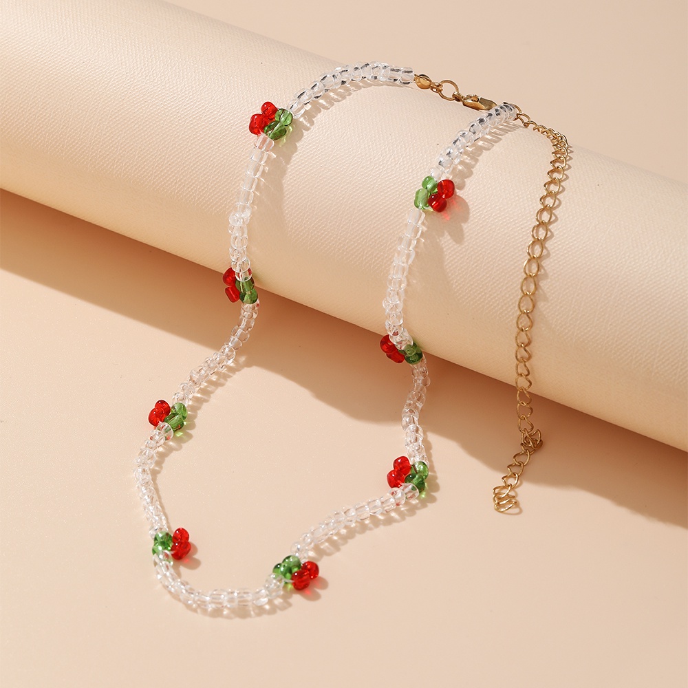 Korean Fashion Bead Cherry Necklaces Retro Pearl Choker Charm Necklace Women Jewelry Accessories Gift