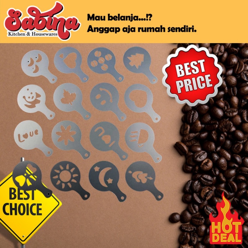 Cetakan Hias Busa Foam Kopi Latte Art 16 Pcs Plastik Waterproof