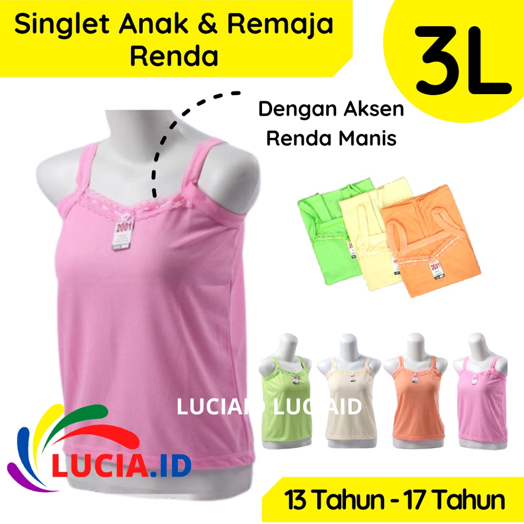 Kaos Dalam Anak Remaja & Wanita Dewasa Size 3L Aksen Renda Putih & Warna SMP SMA