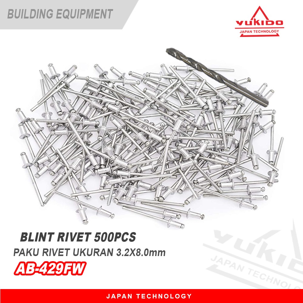 SIAP PAKAI YUKIDO PAKU  RIVET 1PACK RIPET ISI 500PCS 3.2X8.0MM FREE MATA BOR BESI 3.2MM