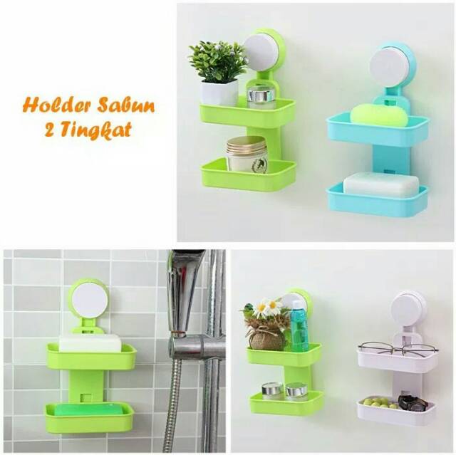 Holder RAK Sabun 2 tingkat Susun - Dispenser Soap Kamar Mandi Bathroom Tempel Vacum