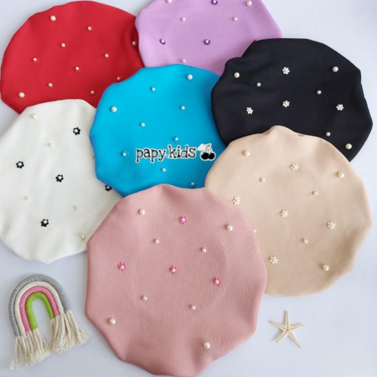 ✯ Topi Baret Bunga Mutiara / Topi baret anak / Topi baret mutiara ✹