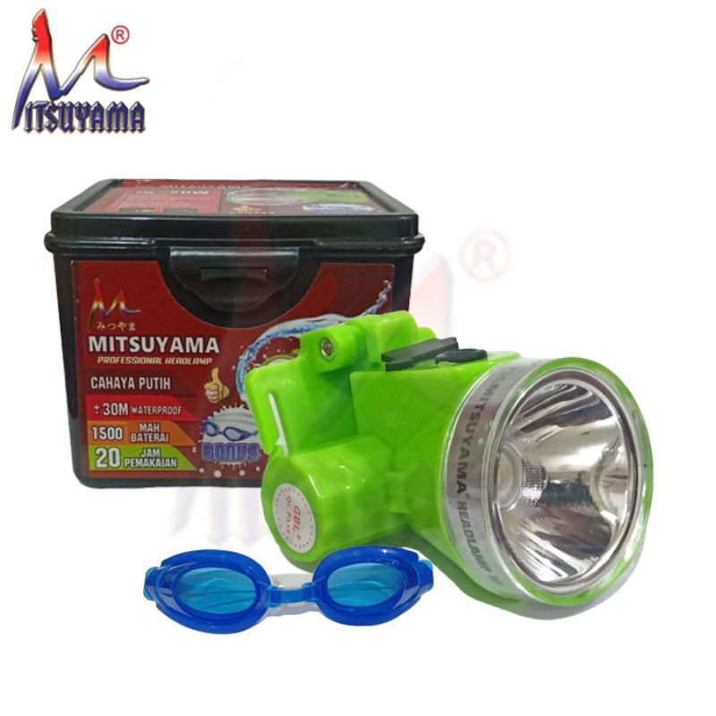 Senter kepala Selam LED 20W MITSUYAMA Headlamp bonus Kacamata selam