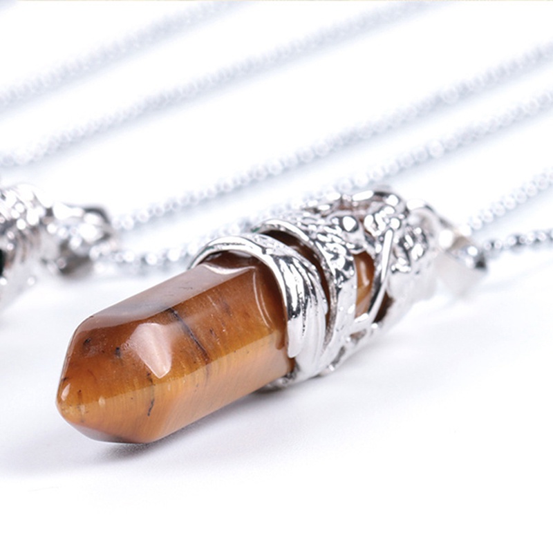 Kalung Liontin Batu Permata Kristal Chakra Alami Bentuk Hexagonal Untuk Pria Dan Wanita