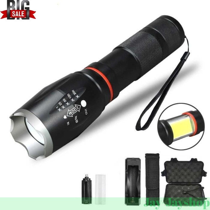 Paket Senter LED Torch Cree XM-L T6 + Charger + Box