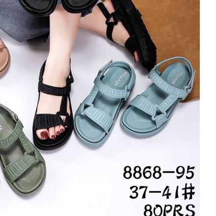 Sandal Let Gunung Jelly Wanita Tali Sambung Kerut Segitiga Import Mokaya / Size 37-41 ( 8868-B1/8868
