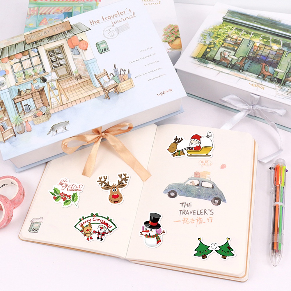 50 pieces of Christmas cartoon doodle stickers Christmas tree deer hat waterproof decoration