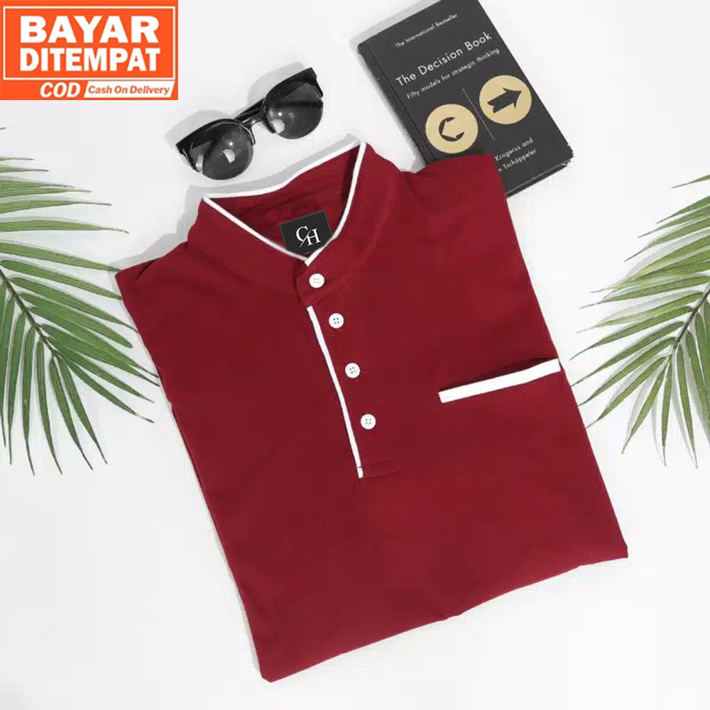 Kaos Pria Dyrgo Maroon Polos Kerah Polo Shirt Shanghai Mandarin Original Distro Bandung