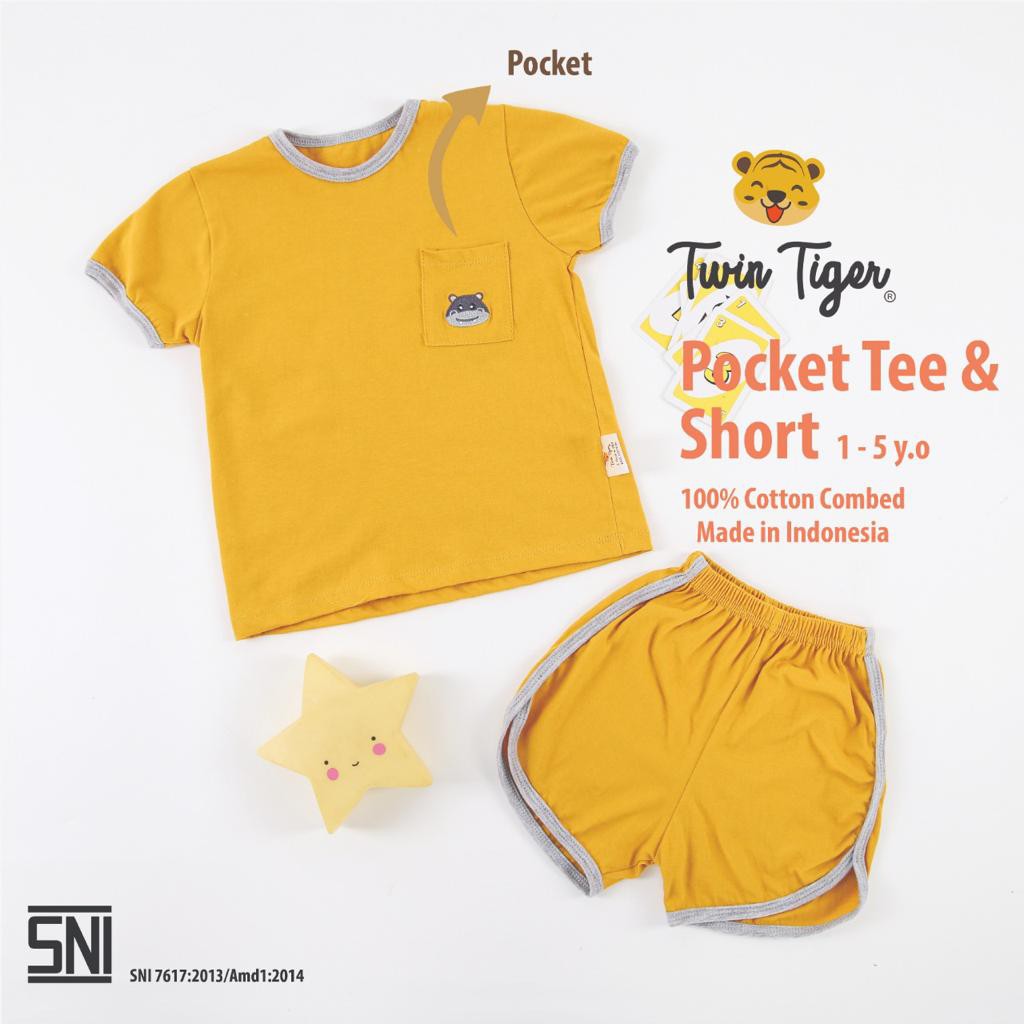 Twin Tiger Baby Setelan Kaos Anak Pocket Tee Baju retro - 0 - 5 tahun