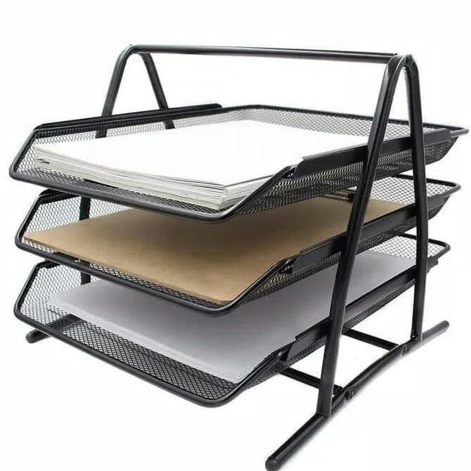 Elevated Tray Besi 3 Susun / Rak Dokumen Kertas Besi 3 Susun - Hitam TERPERCAYA