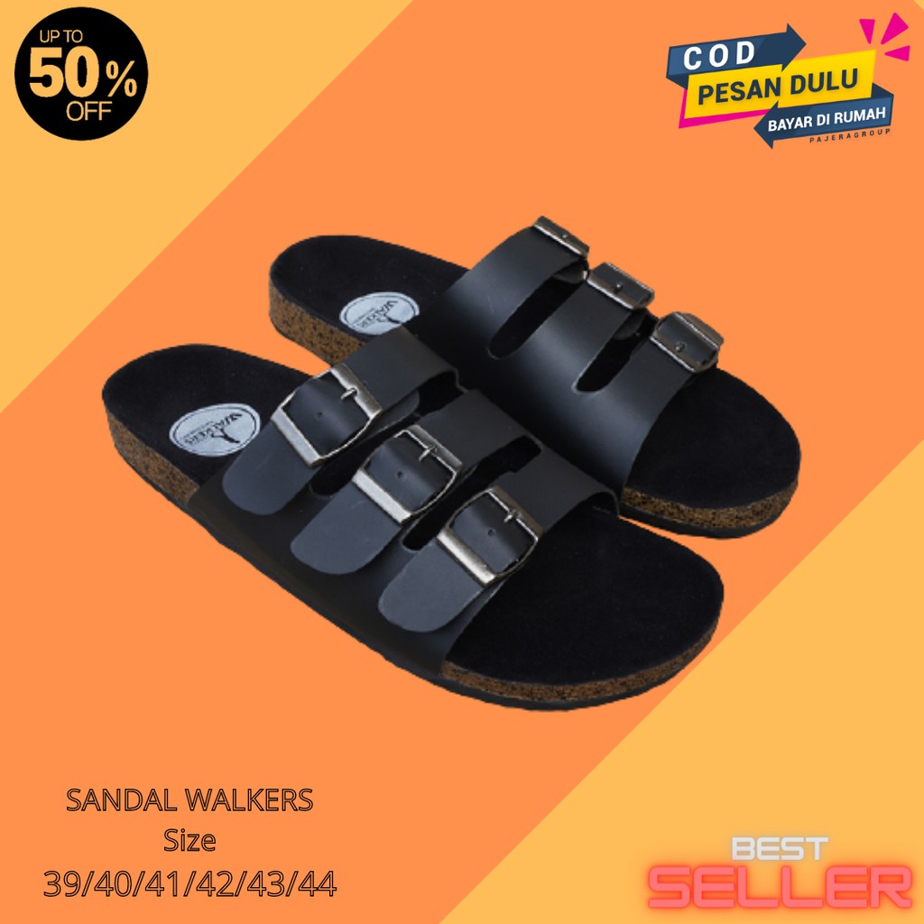 RECOMENDED!! Sendal Pria Selop Walkers Gesper3 Hitam Sandal Slip On Sandal Slide Selop Tali