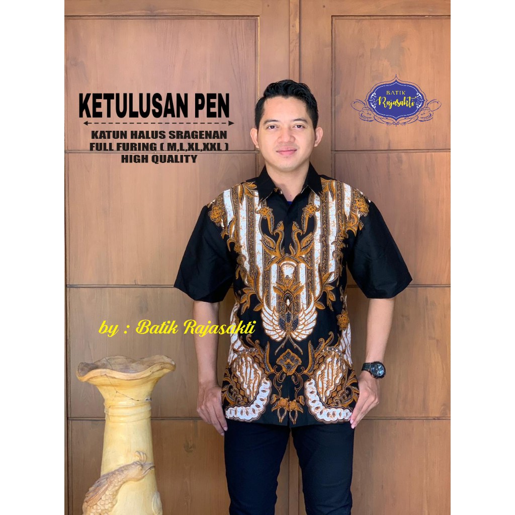 KETULUSAN Kemeja Batik Pria Lengan Pendek Katun Halus FULL FURING Rajasakti