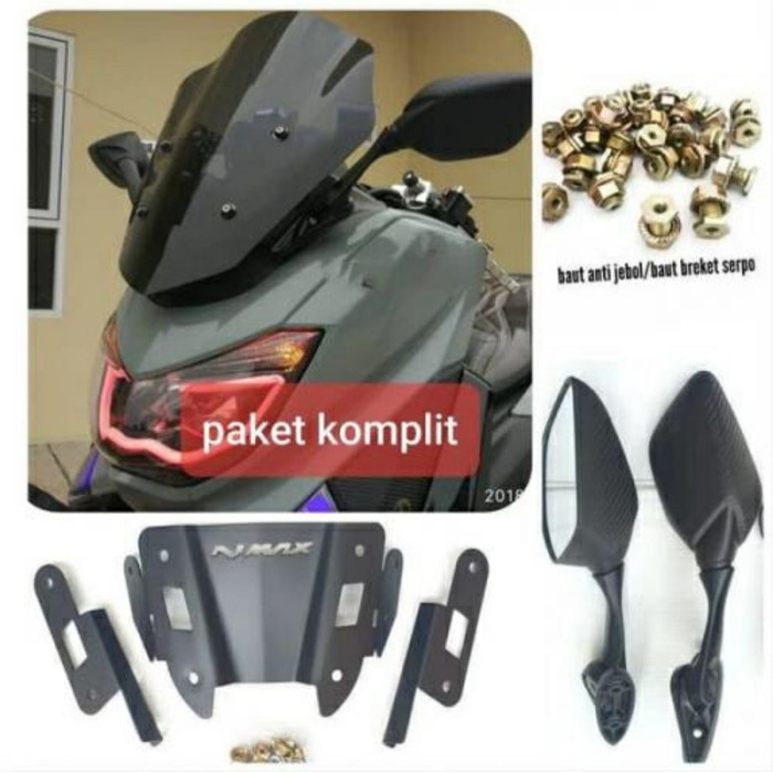 PAKET BRACKET BREKET SERPO BATMAN + SPION R25 CARBON NMAX OLD - Spion Panjang