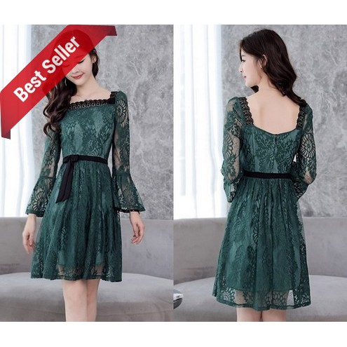 TERMURAH - Dress Import Sexy Party Mini Pesta Lace Brukat Korea Green Gold Beige Wanita Murah